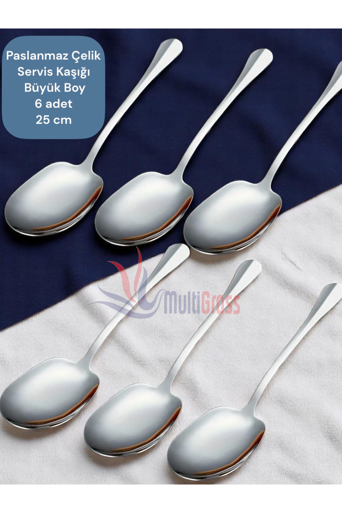 Multiamo Çelik 25 cm 6 Adet Büyük Boy Servis Kaşığı / Sunum Kaşığı