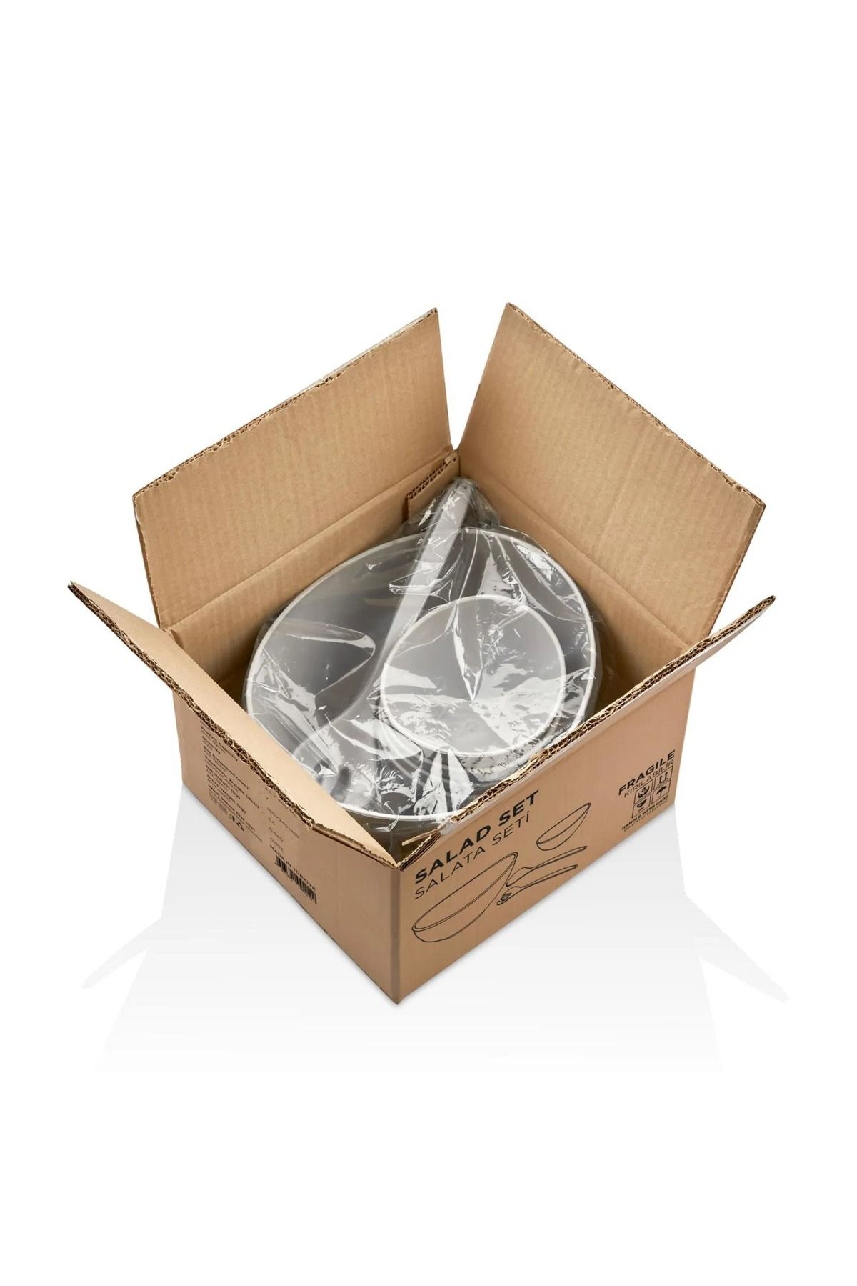 Dania-Plastic salad serving set consisting of a large bowl with 4 small yogurt bowls with a spoon and fork, 7 pieces 6