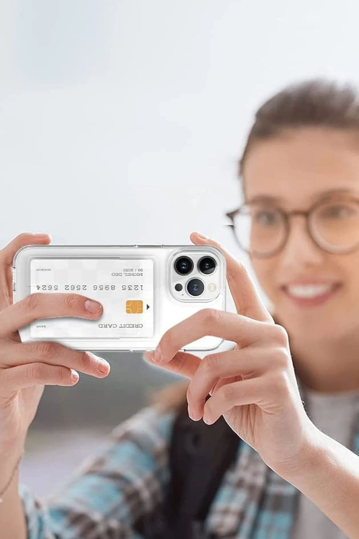 NewFace iPhone 14 Kılıf Kart Şeffaf Silikon - Şeffaf WLZOR