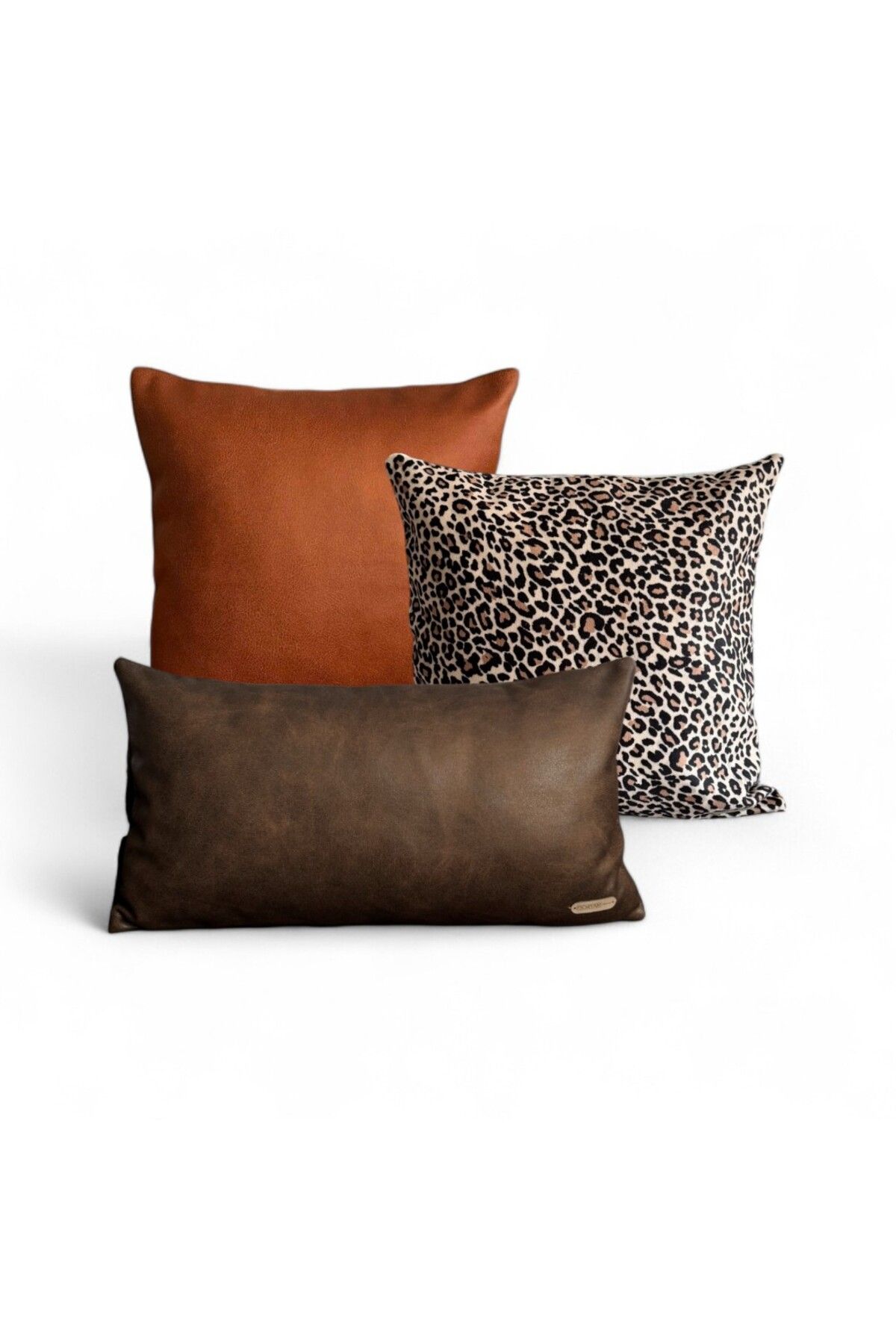 Doryan Home Fleo - Suni Nubuk & Süet Kırlent Kılıfı - 3'lü Kombin Set - 50x50 45x45 60x35 Kiremit Koyu Kahve Bej