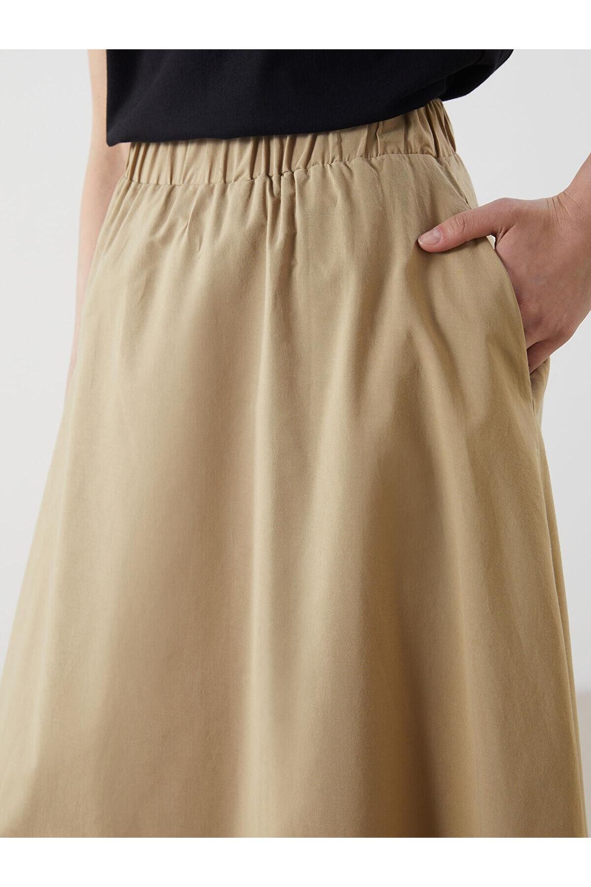 LC Waikiki-LCW Μέτρια ελαστική μέση Poplin Flared φούστα (S5) 3