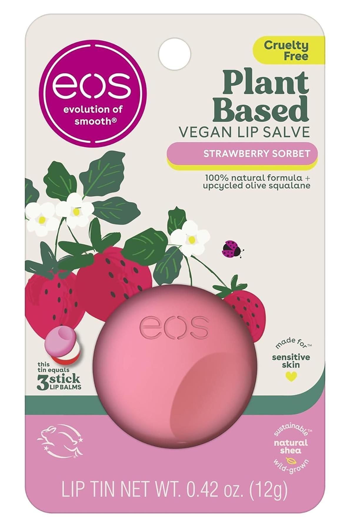 Eos Strawberry Sorbet Bitkisel Vegan Dudak Balsamı 12GR