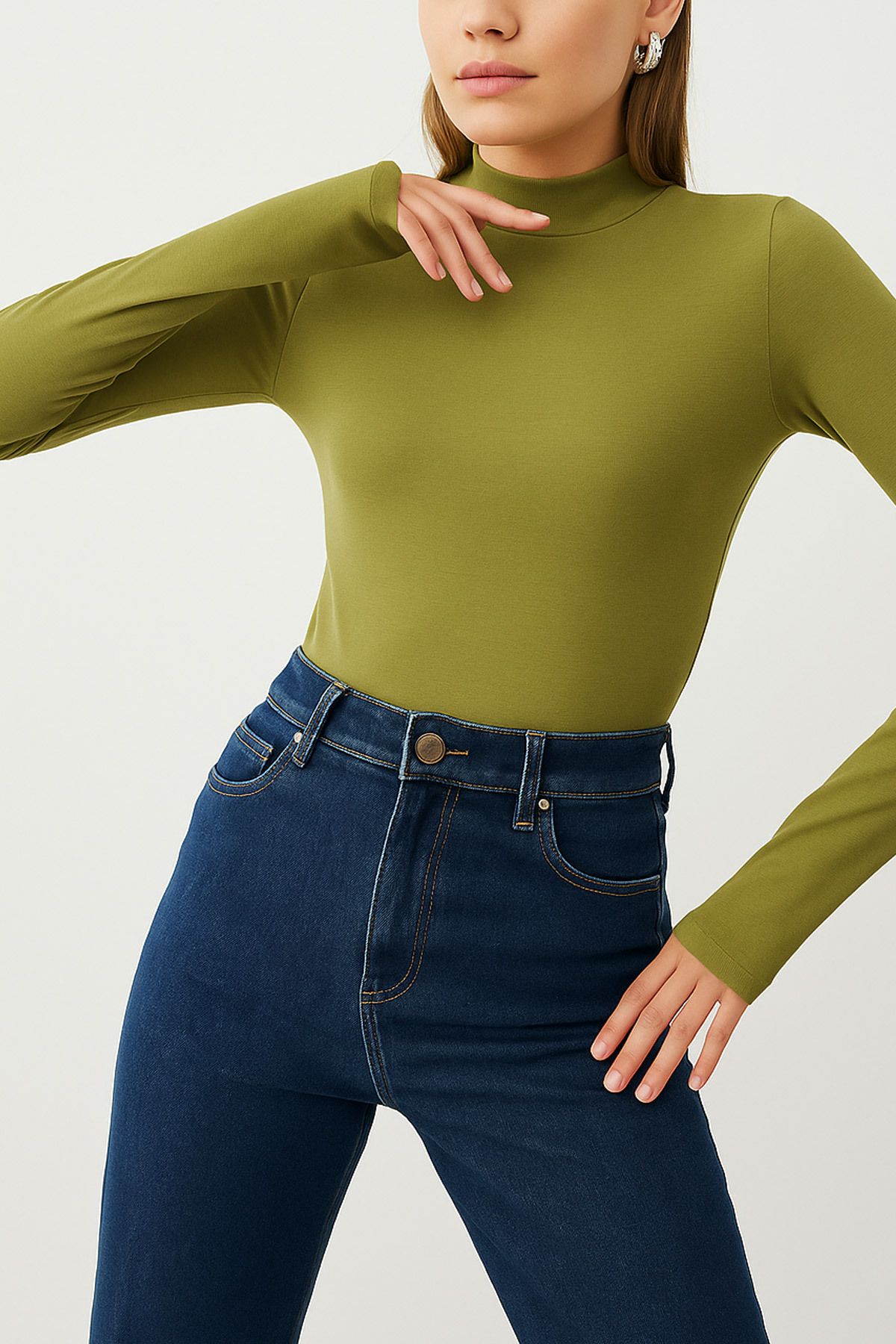 MILANOFOX Yarım Balıkçı Yaka Vücuda Oturan Esnek Basic Uzun Kollu Pamuklu Body