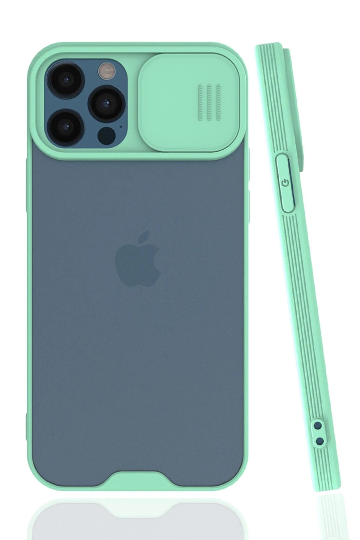 NewFace iPhone 12 Pro Max Kılıf Platin Kamera Koruma Silikon - Açık Yeşil SVLRS