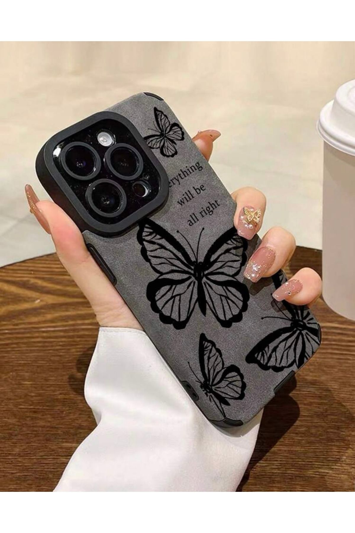 MirazTasarim IPHONE 15 PRO SÜET/DERİ DOKULU KELEBEK DESENLİ KILIF