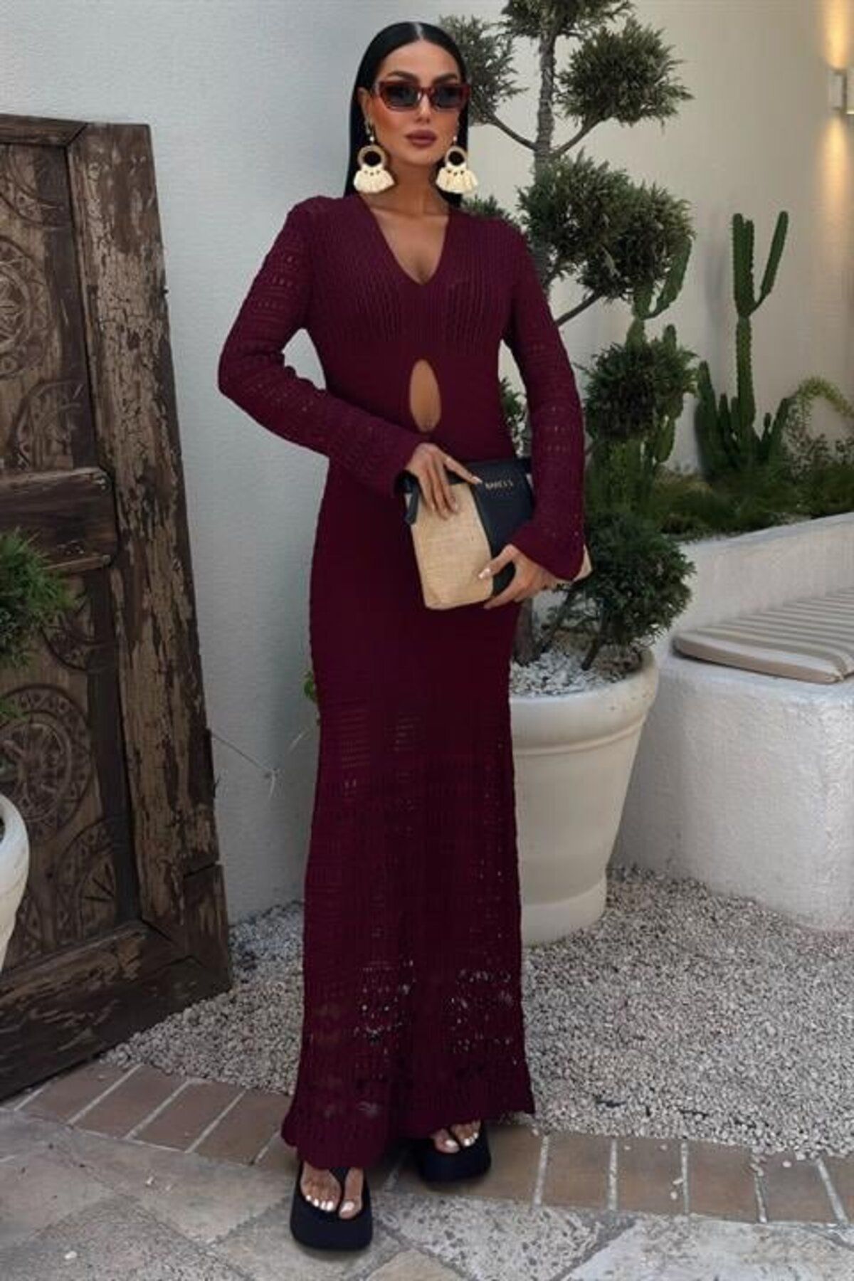 velmorafashion Göbek Dekolteli Ajurlu Elbise 2835