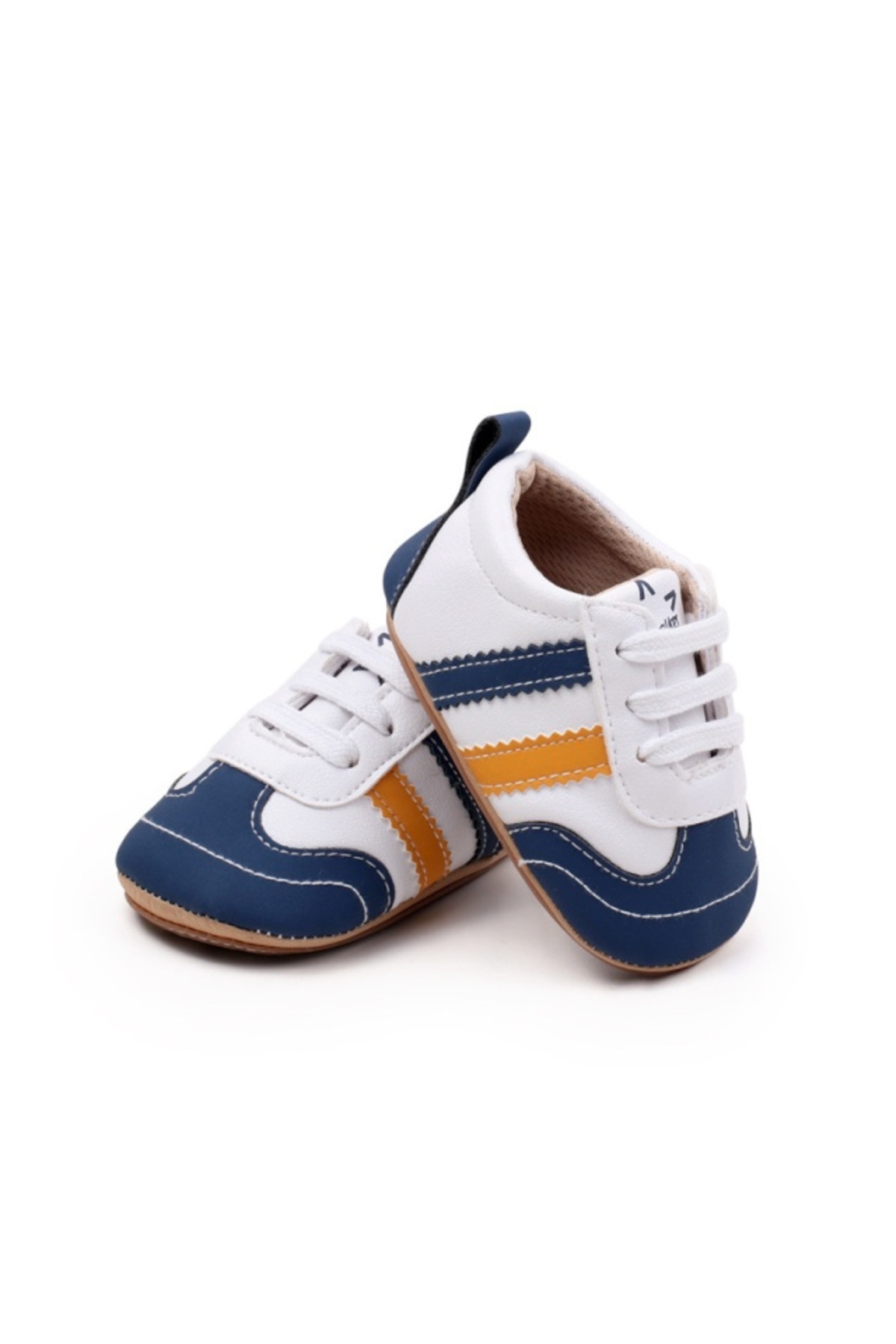 Superbaby-Baby sneakers, white with navy blue inserts and porticals 4