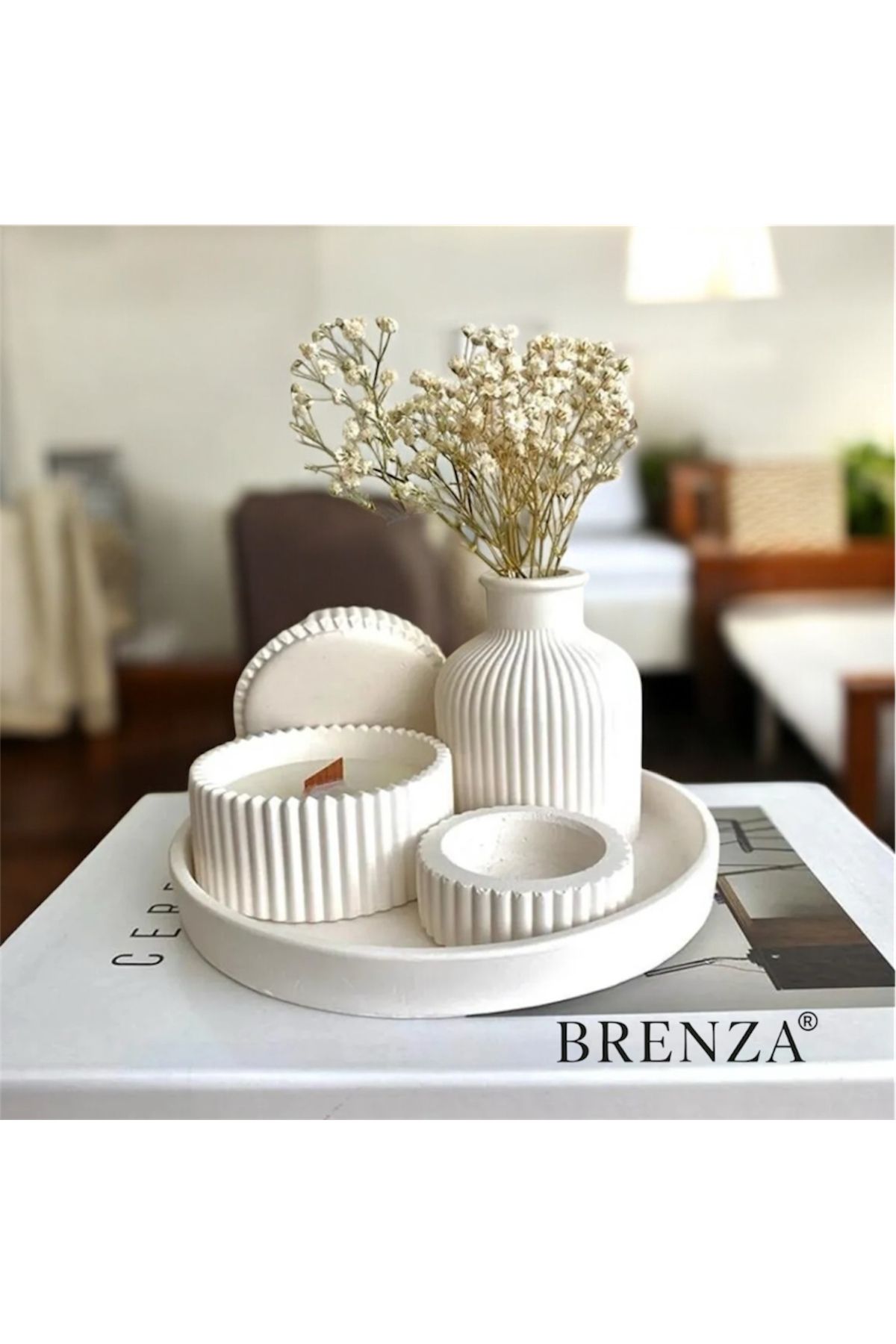 Brenza ÖZEL TASARIM MUMLUK - VAZO - TEPSİ SET DEKORATİF