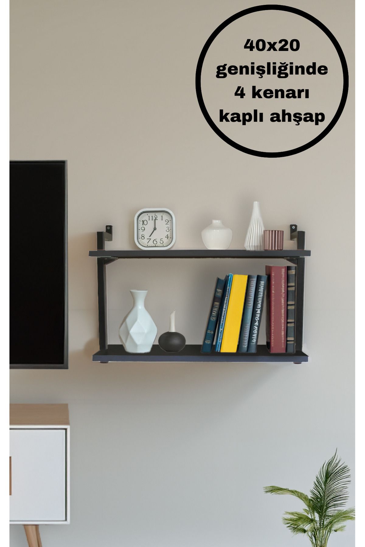 Euromob 2 Raflı Kitaplık,Duvar Rafı(40x20 ebatlarında ahşap)