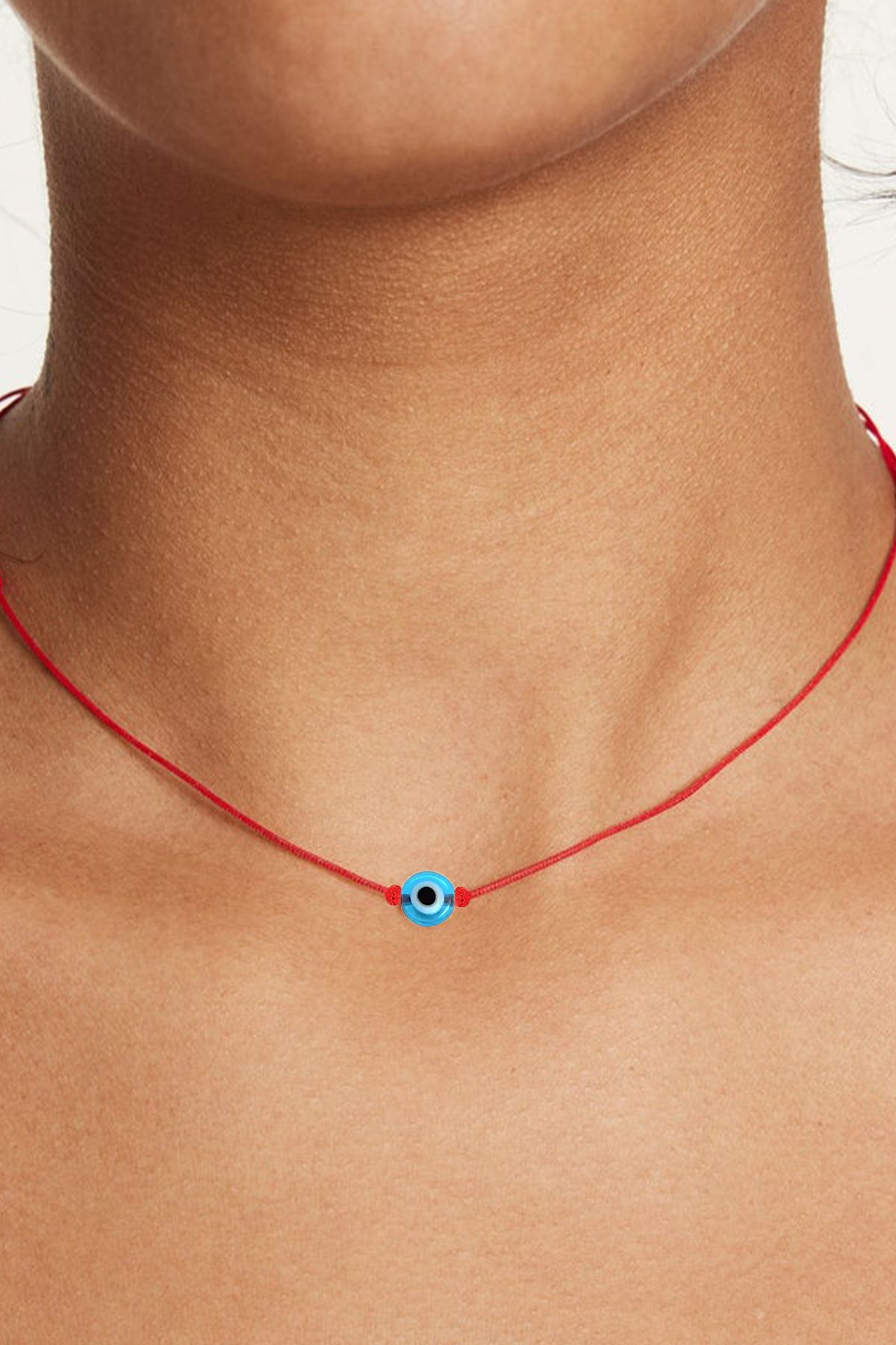 alberaccessories Kırmızı İp Nazar Boncuk Kolye - Şans Kolye - Yaz Aksesuar - Ayarlanabilir Asansör Kapama
