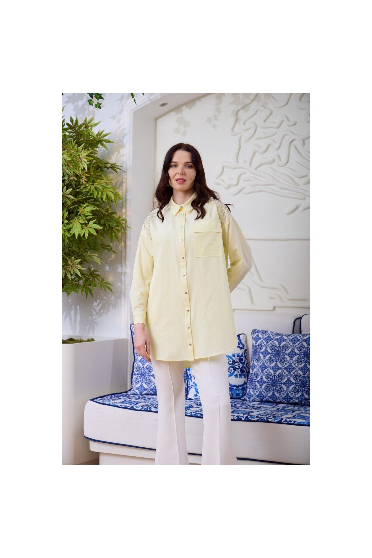 Moodbasic YENİ MOODBASİC KADIN TAŞLI DANTELLİ GÖMLEK MB11.245
