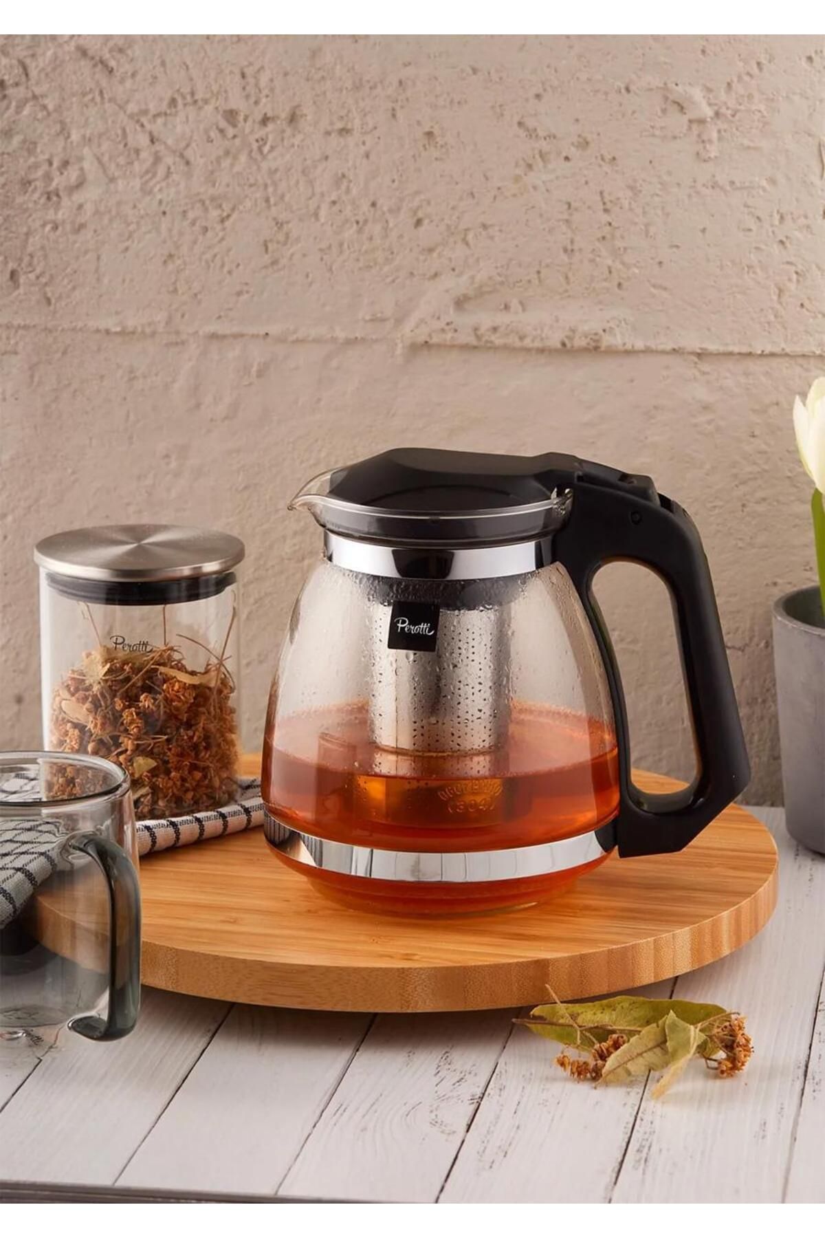 HomeTarz Süzgeçli Cam Demlik - Çay Makinesi Uyumlu Cam Demlik - 1500 ML