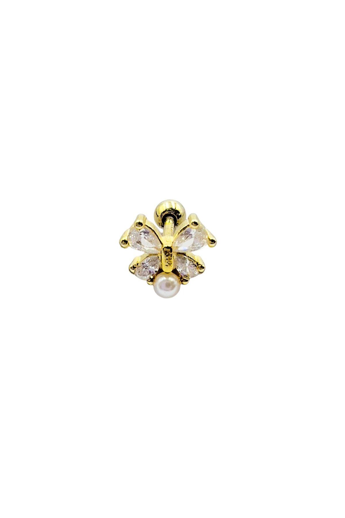 Defne Silver İnci Kelebek Gümüş Piercing