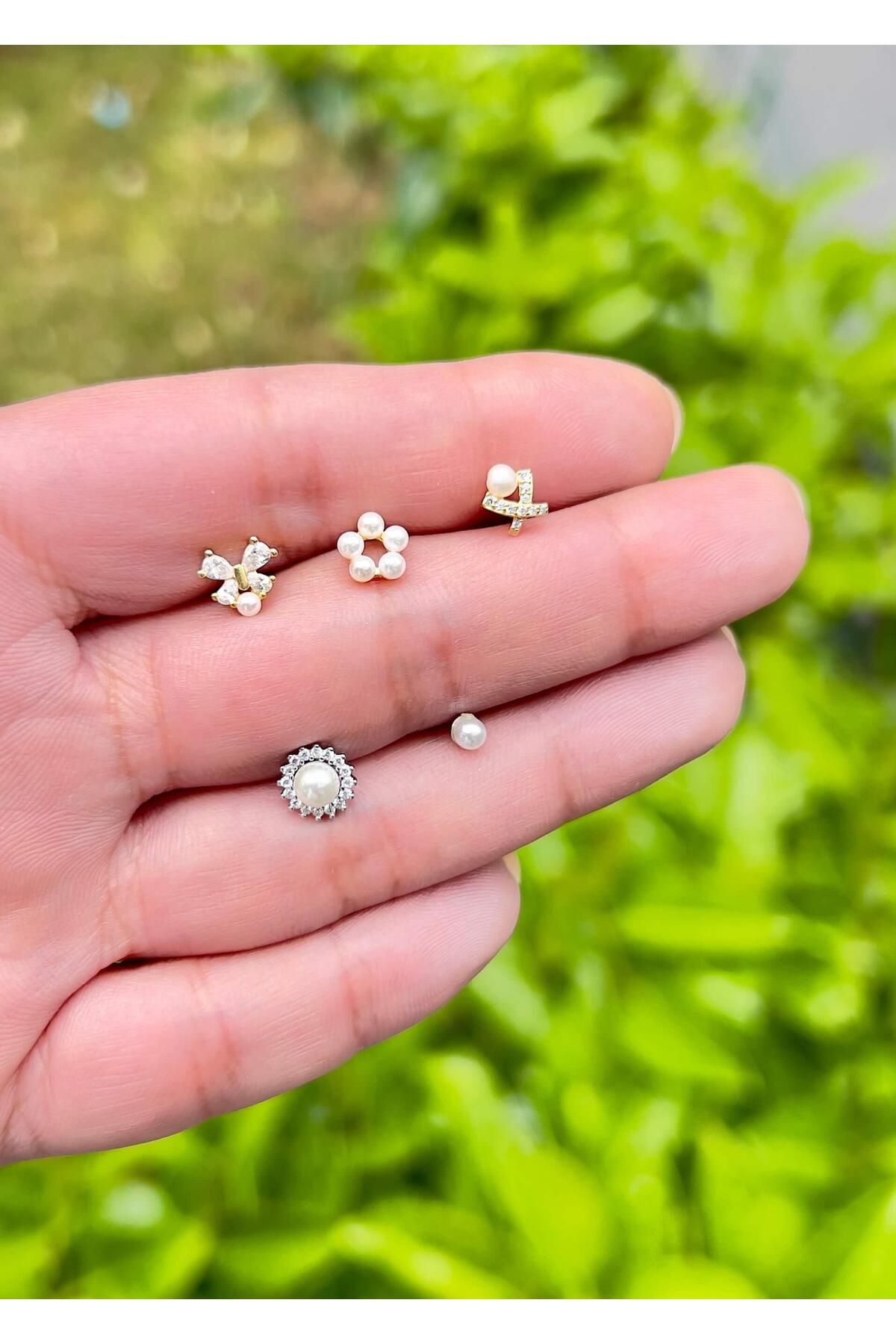 Defne Silver İnci Taşlı Gümüş Piercing