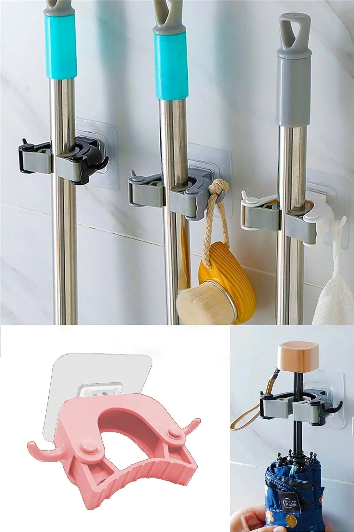 Parland Paspas Süpürge Fırça Ve Mop Askısı Sap Tutucu Mutfak Banyo Askı