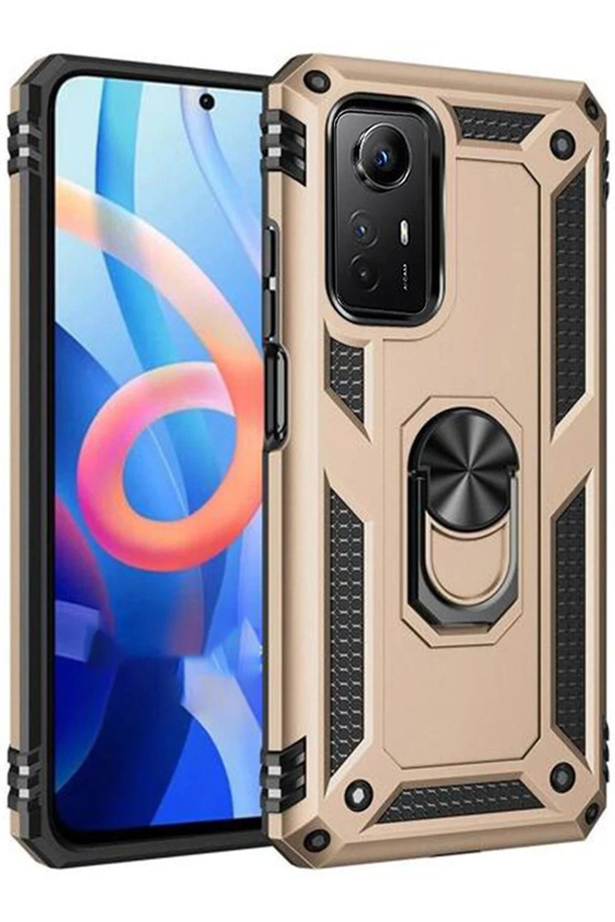 NewFace Xiaomi Redmi Note 12S Kılıf Sofya Yüzüklü Silikon Kapak - Gold WLZOR