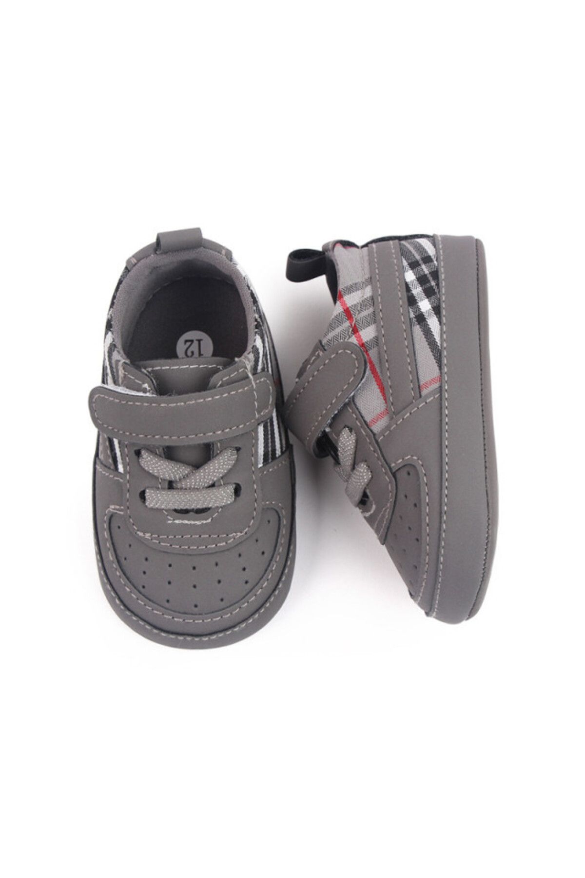 Superbaby-Pantofiori gri pentru baietei - Plaid 3