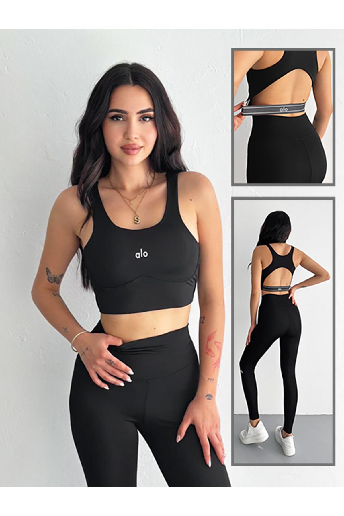 MODA Yoga - Pilates Airlift Sıkılaştırıcı Fitness Göğüs Pedli Balensiz Crop Tayt Takım