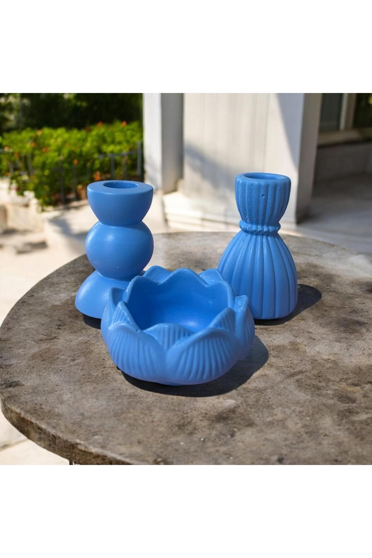 lambader Dekoratif şamdanlar ve lotus çiçeği mumluk 3'lü set