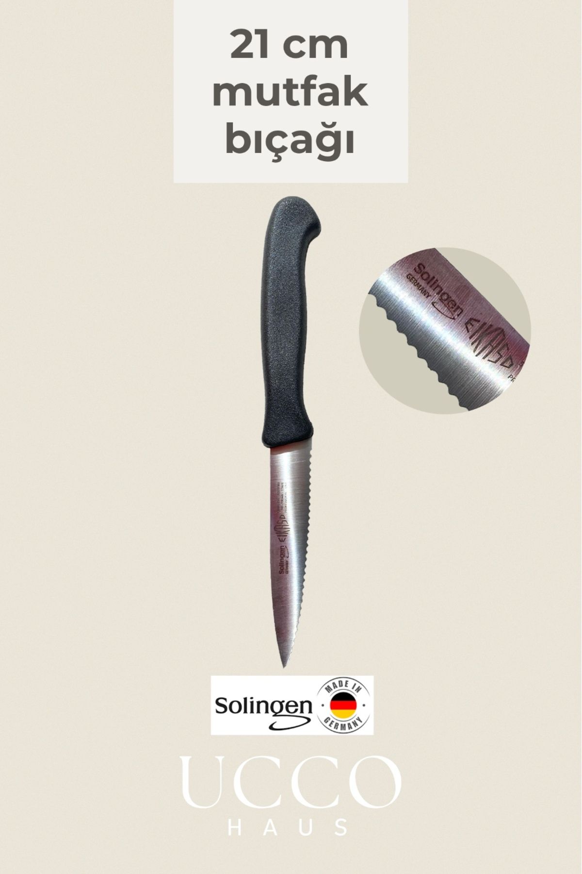 UCCO Solingen Lazerli 21 cm Sebze Meyve Et Mutfak Bıçağı – Alman Orijinal Çelik Bıçak Paslanmaz ve Keskin