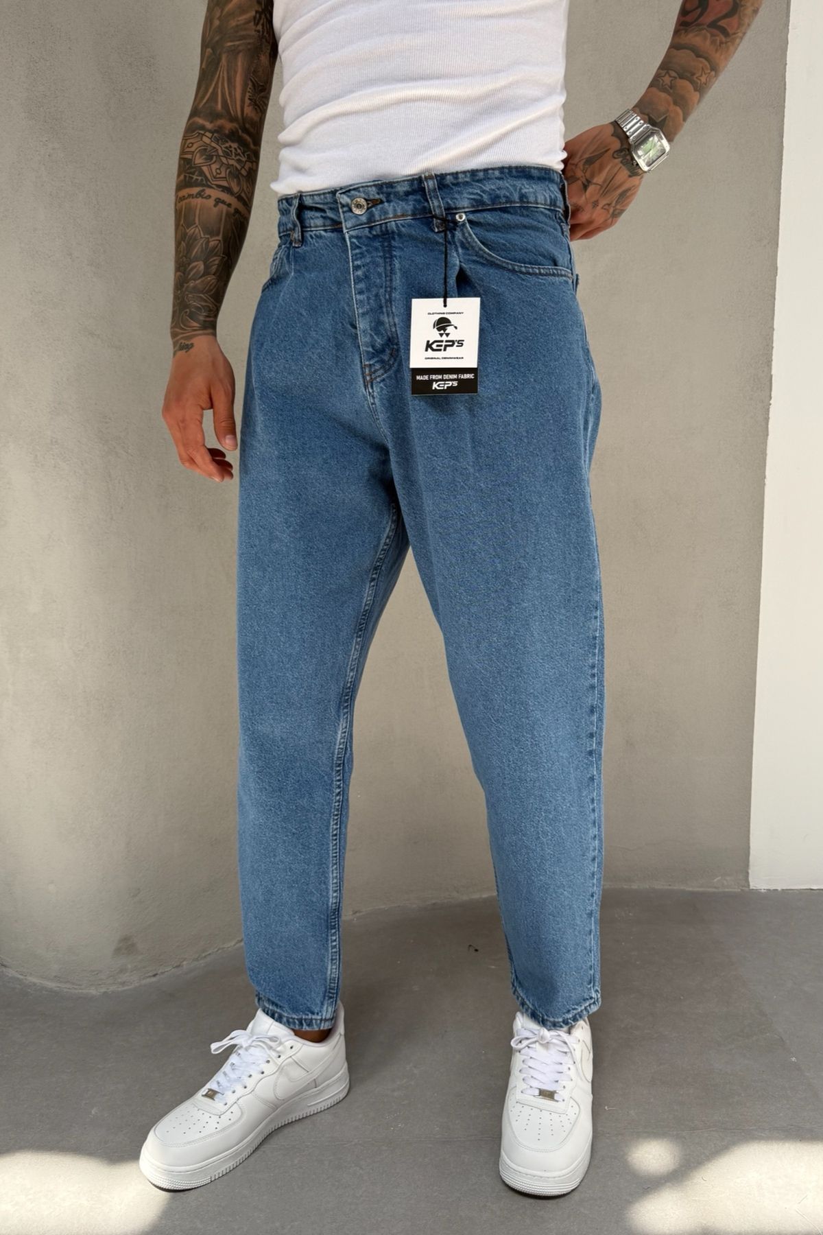 MADZEYMODA Ballon Fit Erkek Boyfriend Kalıp Mavi Jean Kot Pantolon KE-804