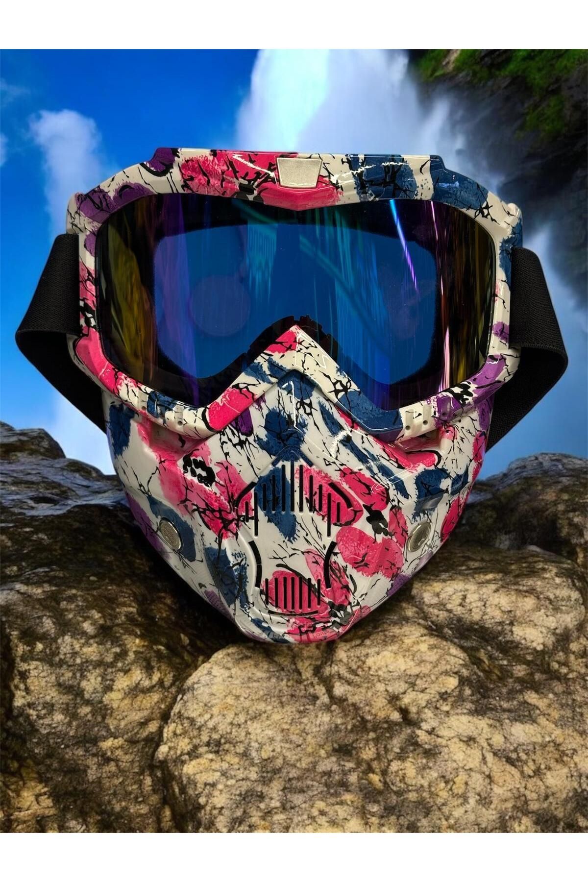 SARİSSA BİSİKLET Tex 710 Jet Maske Bisiklet Motosiklet Kayak Çok Amaçlı Maske Mor Cam Aynalı Gözlük Pembe Mor