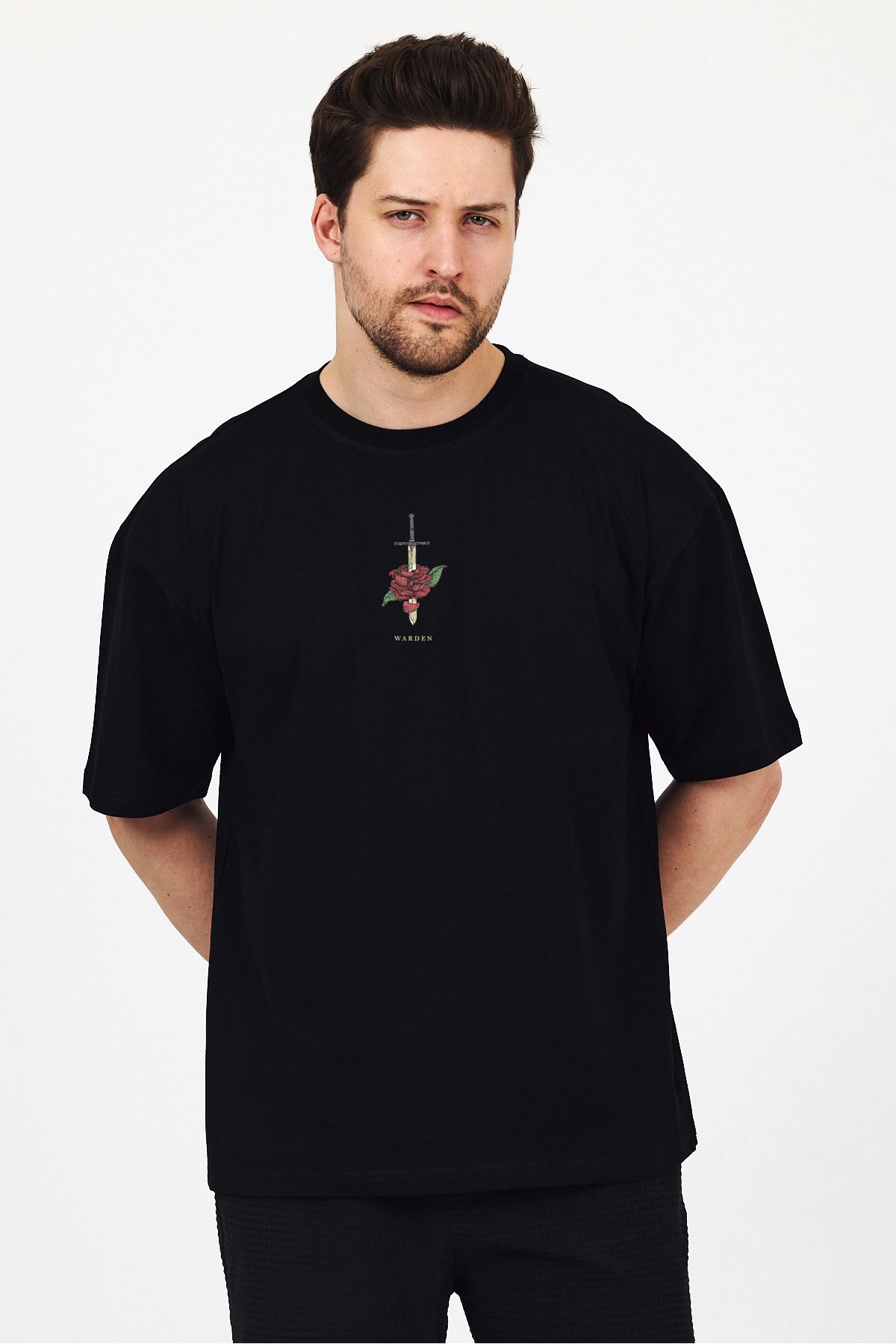 THE RULE Unisex Warden Baskılı Oversize %100 Pamuk Geniş Kesim Yumuşak Dokulu Bisiklet Yaka T-Shirt RF0509