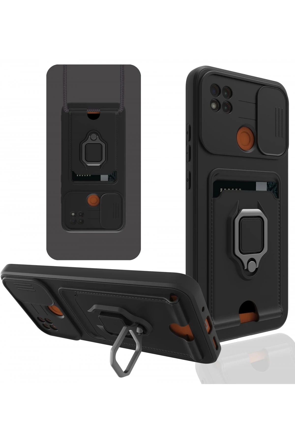 NewFace Xiaomi Redmi 9C Kılıf Zuma Kartvizitli Yüzüklü Silikon - Siyah WLZOR