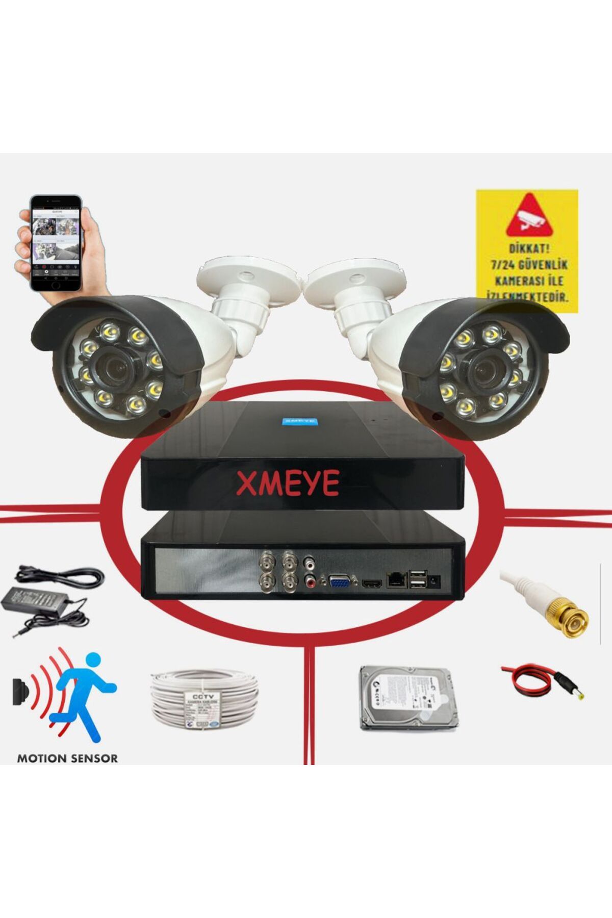 BİSES 2 li Hareket Algılayan 5 MP Lens 8 Warm Led Gece Renkli Gösteren Güvenlik Kamerası Seti BS 2308W