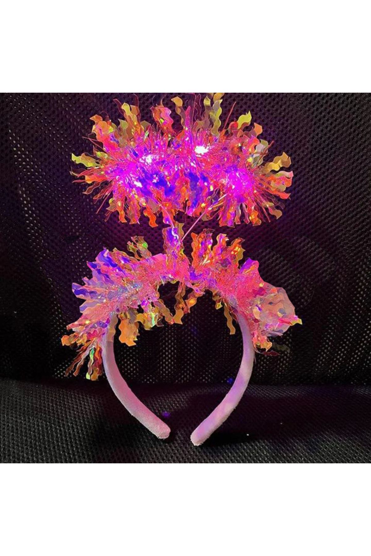 STOREMAX Pembe Renk Pembe Işıltılı Püsküllü Led Işıklı Parlak Hologramlı Taç 25x12 cm (5047)