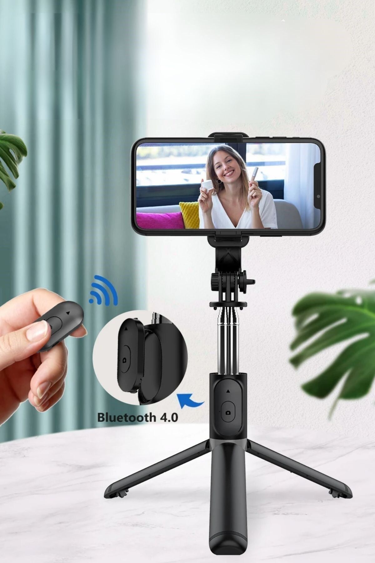 tedaks Masaüstü Tripod Olabilen Telefon Tutuculu Kablosuz Kumandalı Selfie Çubuğu