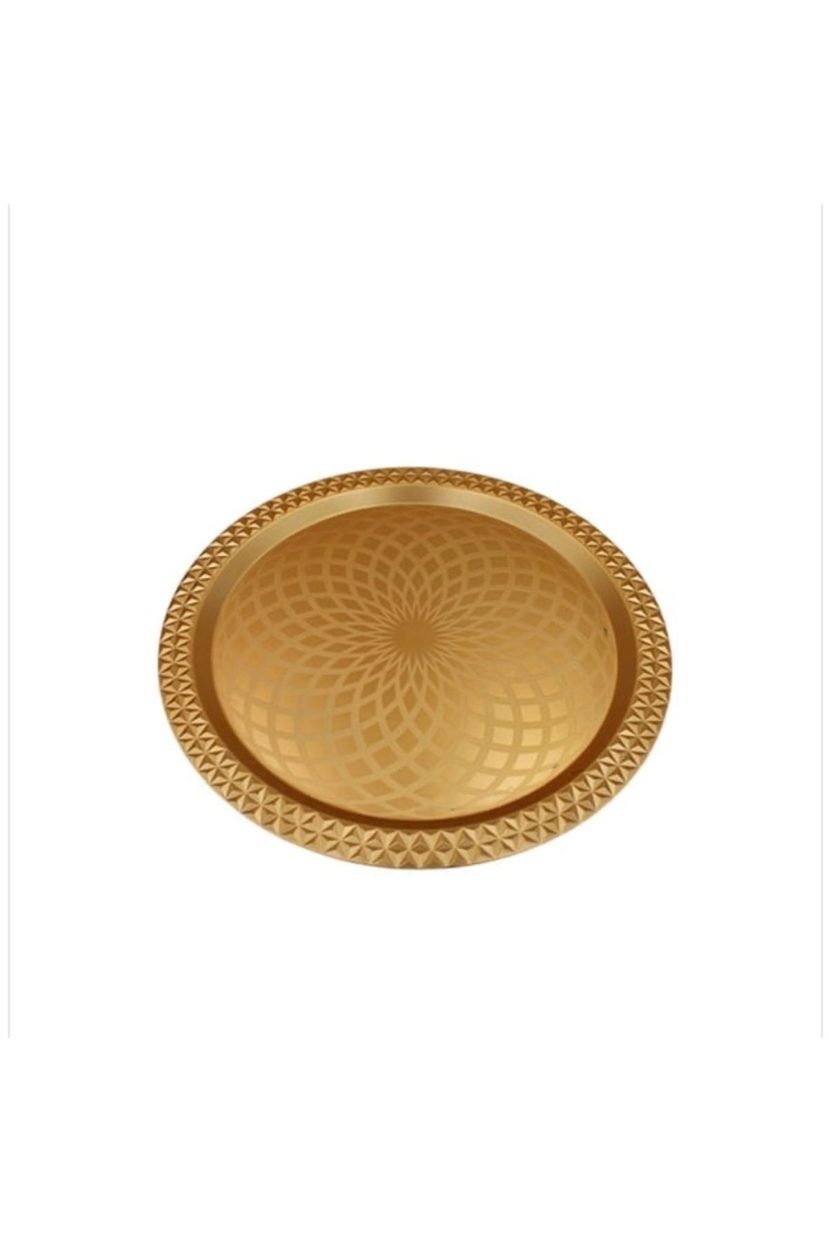 abnturk Sunumluk Dekoratif Servis Tepsisi Gold Renk Plastik Yuvarlak Tepsi 35cm