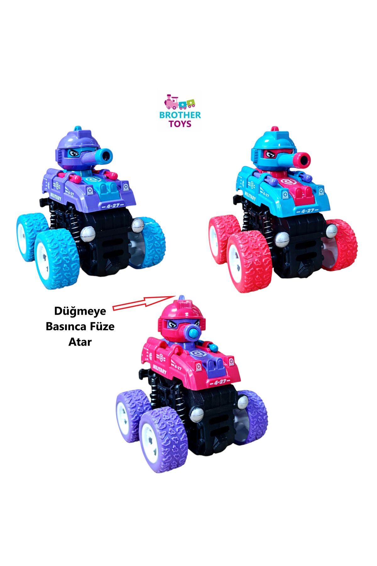 Brother Toys 1 Adet Füze Atan Oyuncak 4X4 Arazi Aracı Mermi Fırlatan Sürmeli Tank Araba 9 Cm.