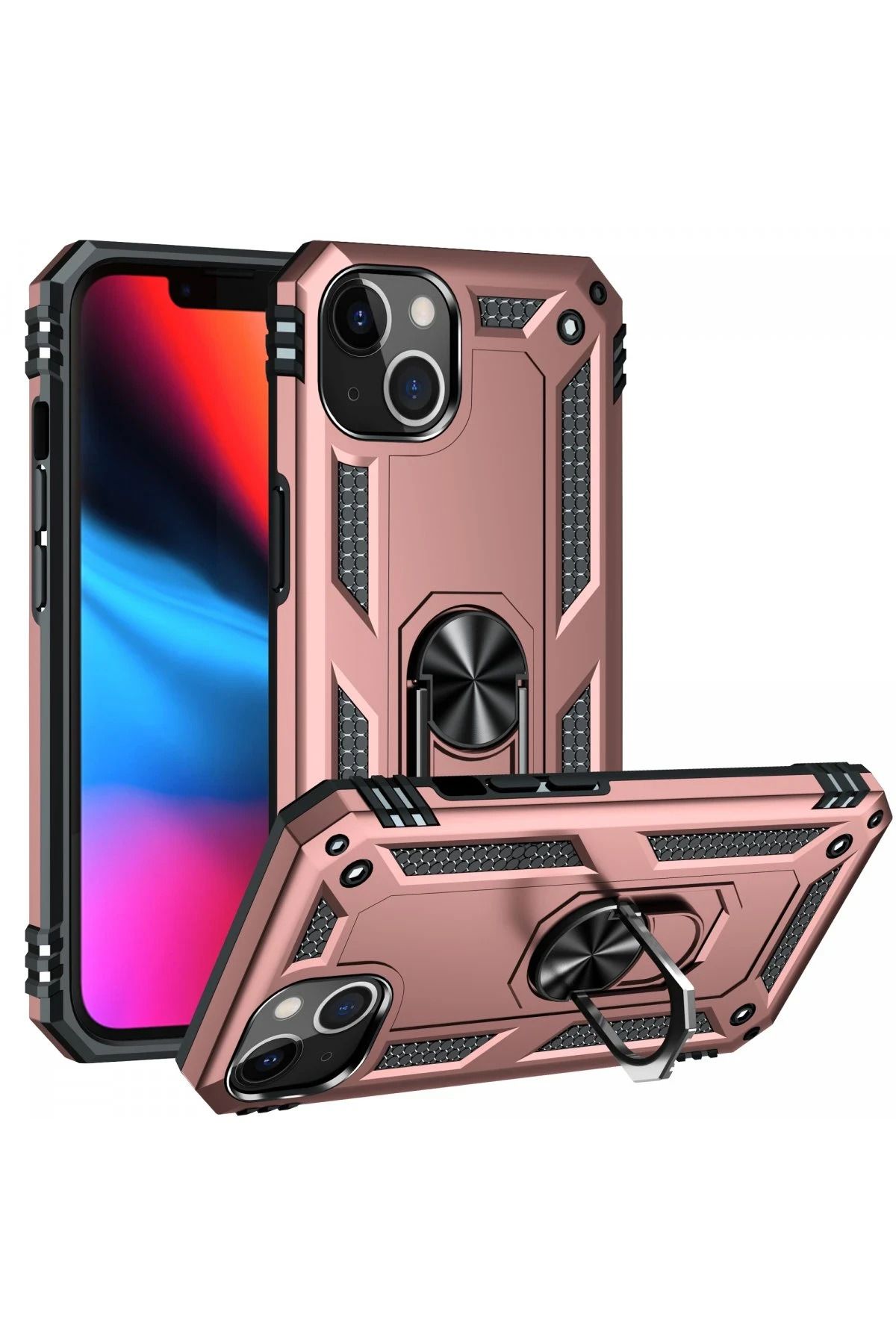 NewFace iPhone 14 Plus Kılıf Sofya Yüzüklü Silikon Kapak - Rose WLZOR