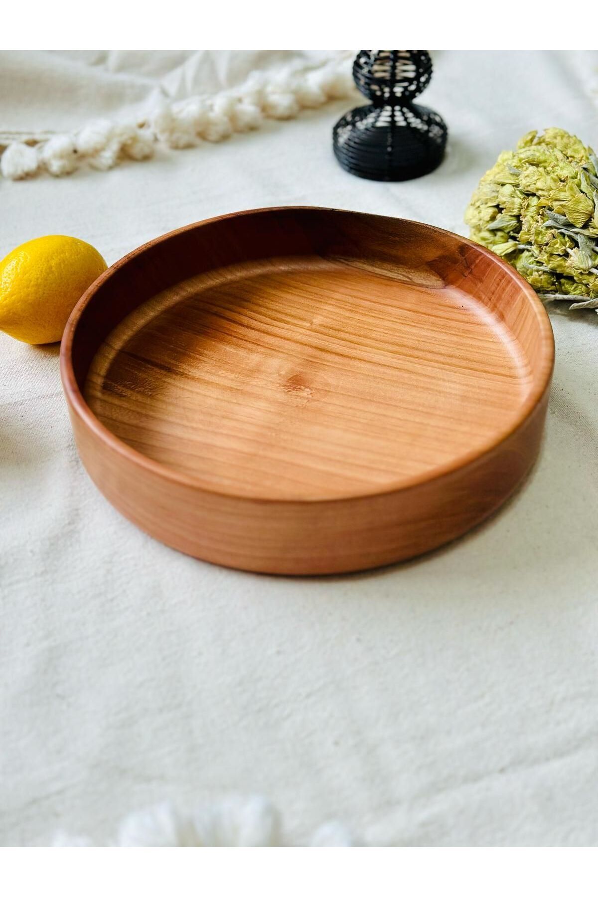 Carveni Doğal Kiraz Ağacı Sunum Tepsisi | 23 Cm Çap – 4.5 Cm Yükseklik