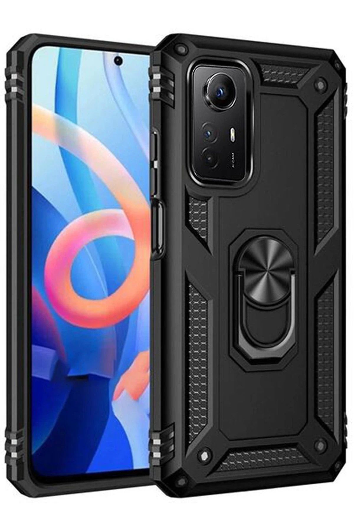 NewFace Xiaomi Redmi Note 12S Kılıf Sofya Yüzüklü Silikon Kapak - Siyah WLZOR