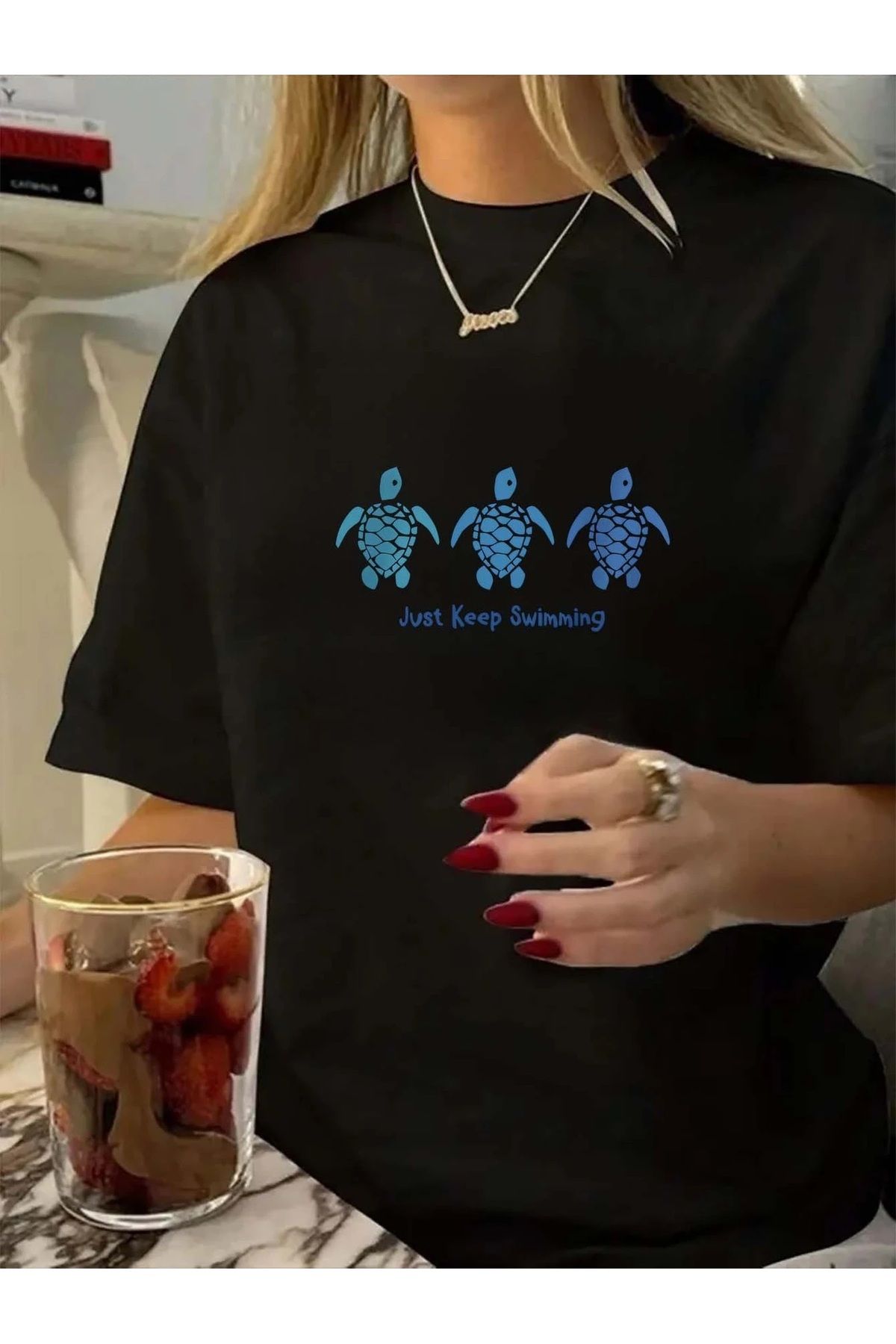 Ferhatlı Yazlık Kadın Deniz Baskılı Oversize Tişört