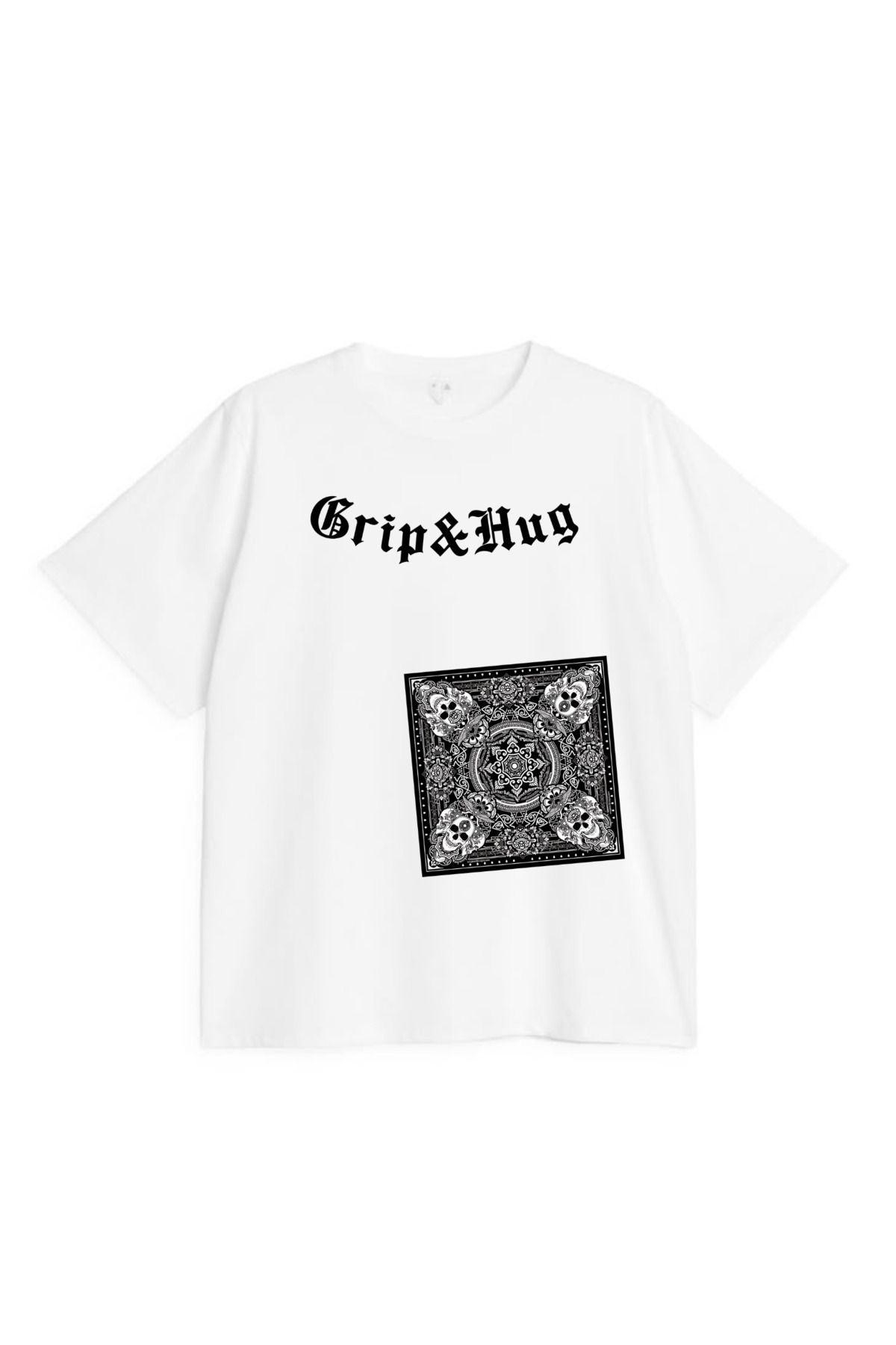 Grip Hug &Hug Etnik Desen Tasarımlı Premium Siyah Tshirt
