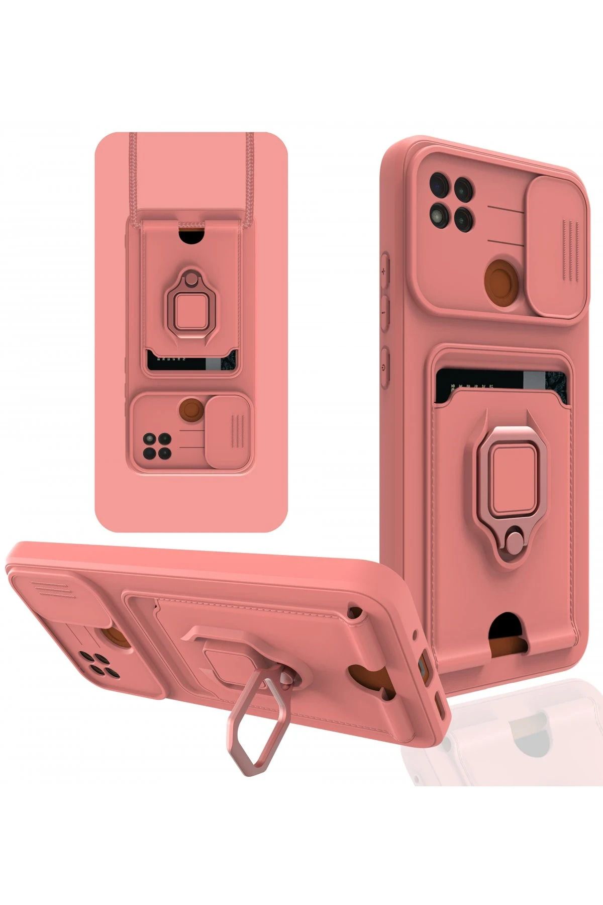 NewFace Xiaomi Redmi 9C Kılıf Zuma Kartvizitli Yüzüklü Silikon - Pembe WLZOR