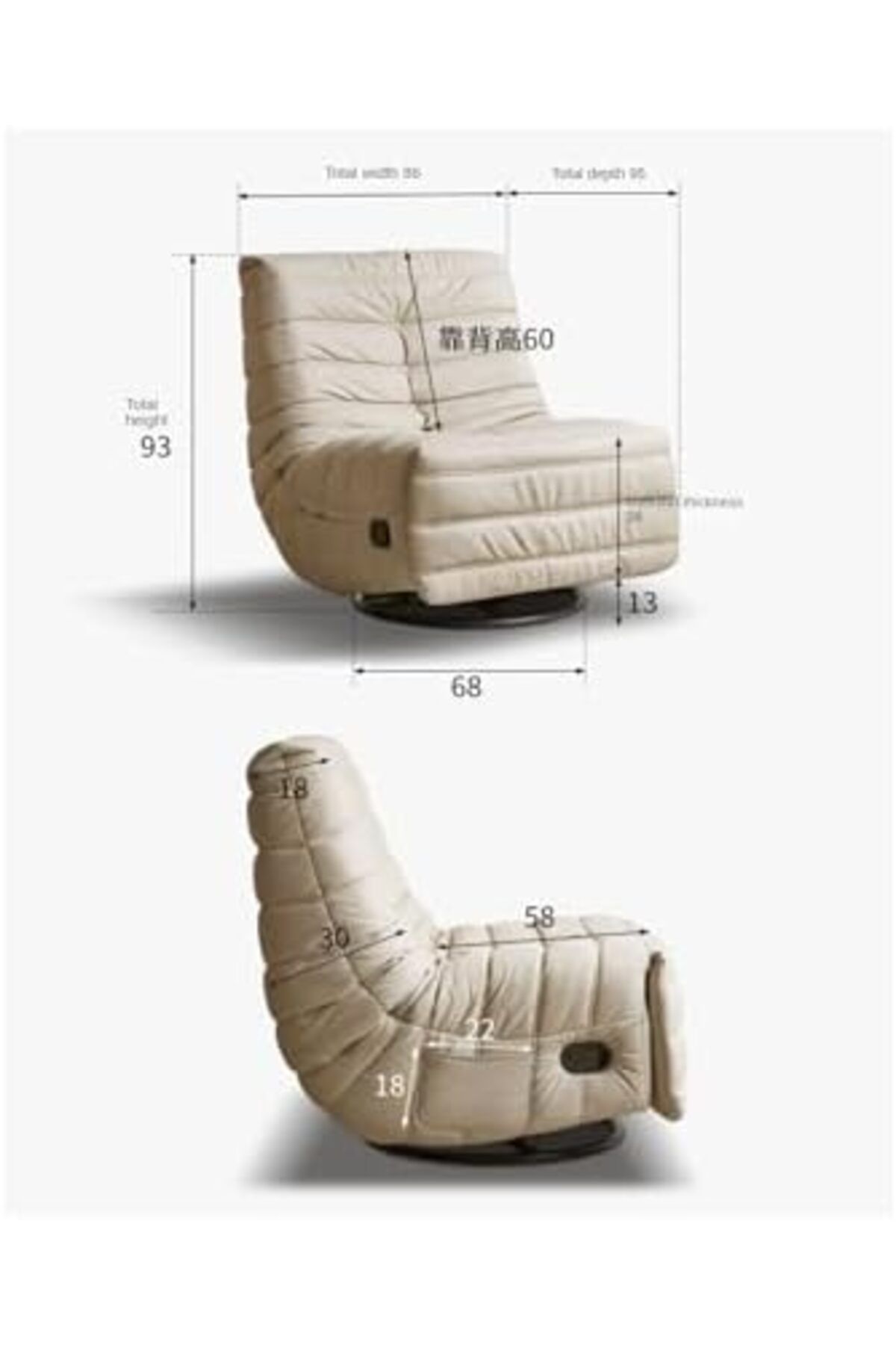 MAPLE HOME DECORATION-Maple Home Recliner Sofa Chair 360°swivel Rocking Backrest Footrest Nordic Style Single Sofa 5