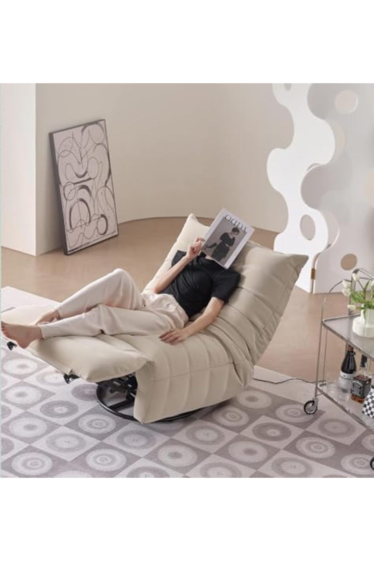 MAPLE HOME DECORATION-Maple Home Recliner Sofa Chair 360°swivel Rocking Backrest Footrest Nordic Style Single Sofa 3