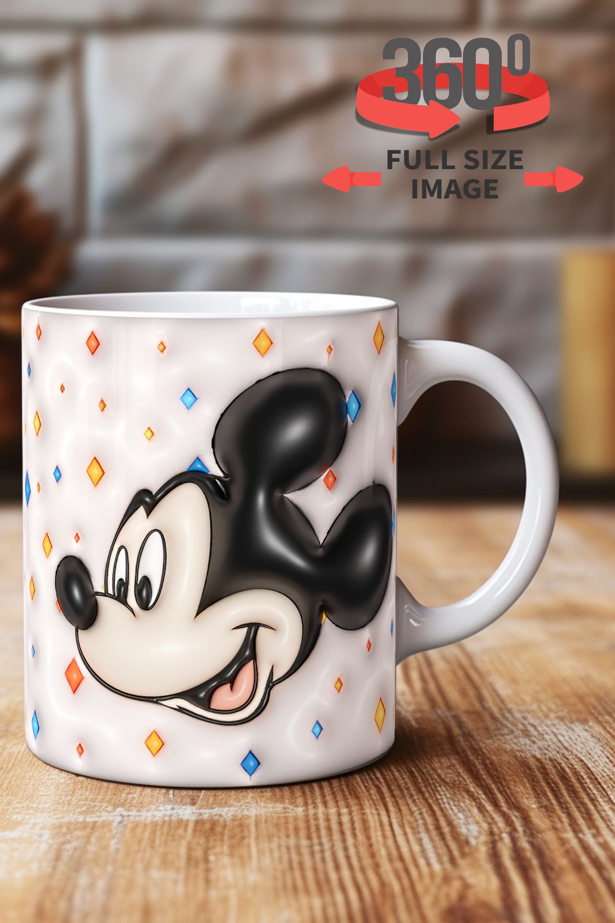 dijital moda tasarım 3D Kabartma Desen Efektli "Mickey" Kişiye Özel Hediyelik Porselen Kupa Bardak Minnie Goofy