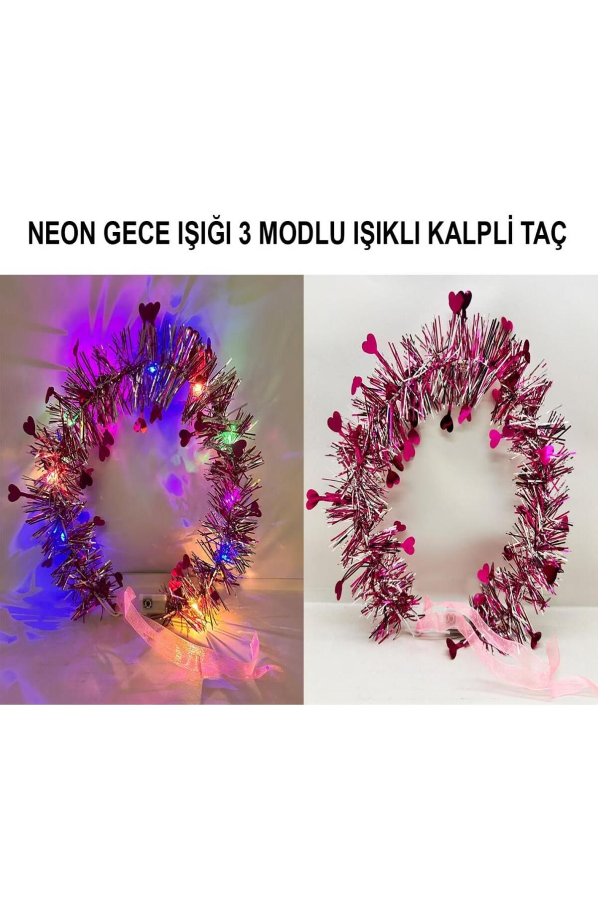 ÖYKÜ VE YİĞİT Kalp Püsküllü Gece Parıltısı 3 Modlu LED'li Işıklı Taç Fuşya Renk