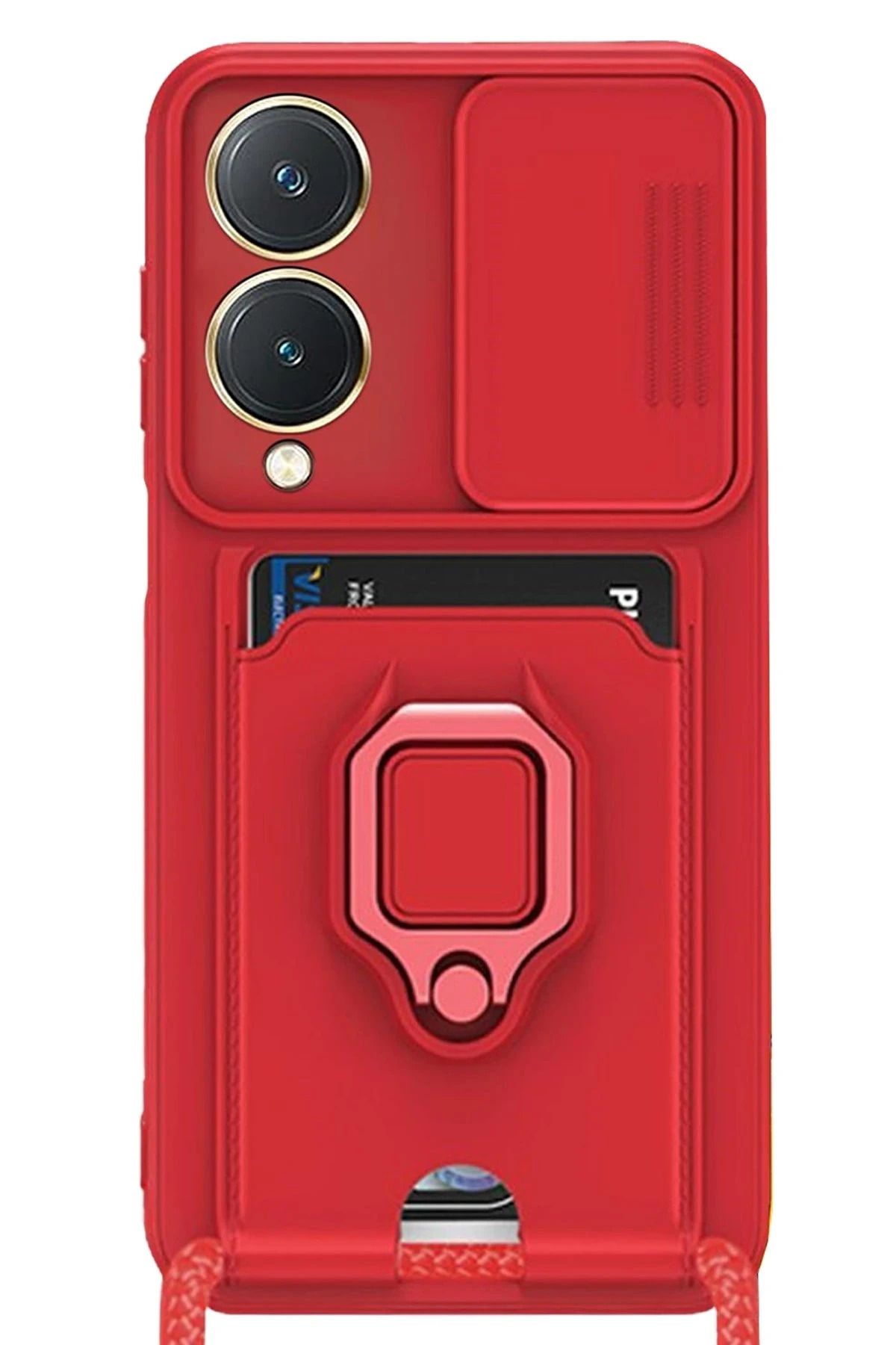 NewFace Vivo Y17S Kılıf Zuma Kartvizitli Yüzüklü Silikon - Kırmızı WLZOR
