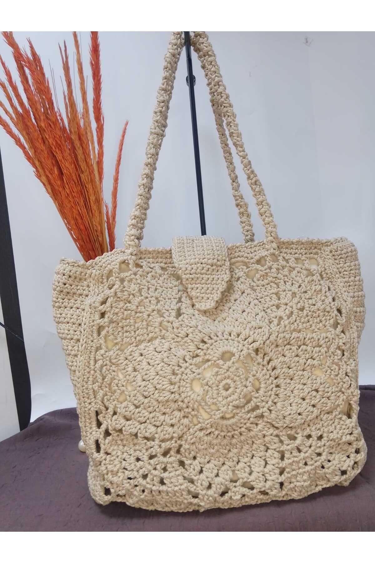 GÇA Moda El Yapımı Büyük Boy Motifli Kadın Kol Çantası