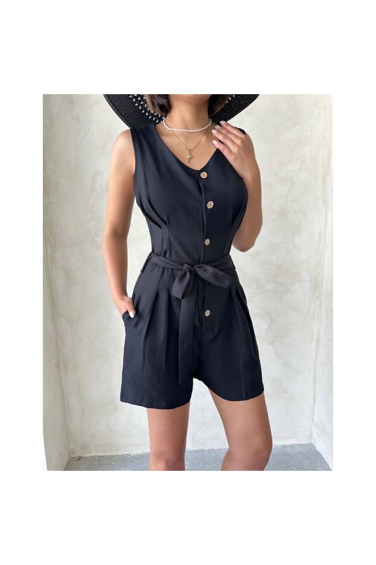 KAZAX Kuşaklı şortlu tulum