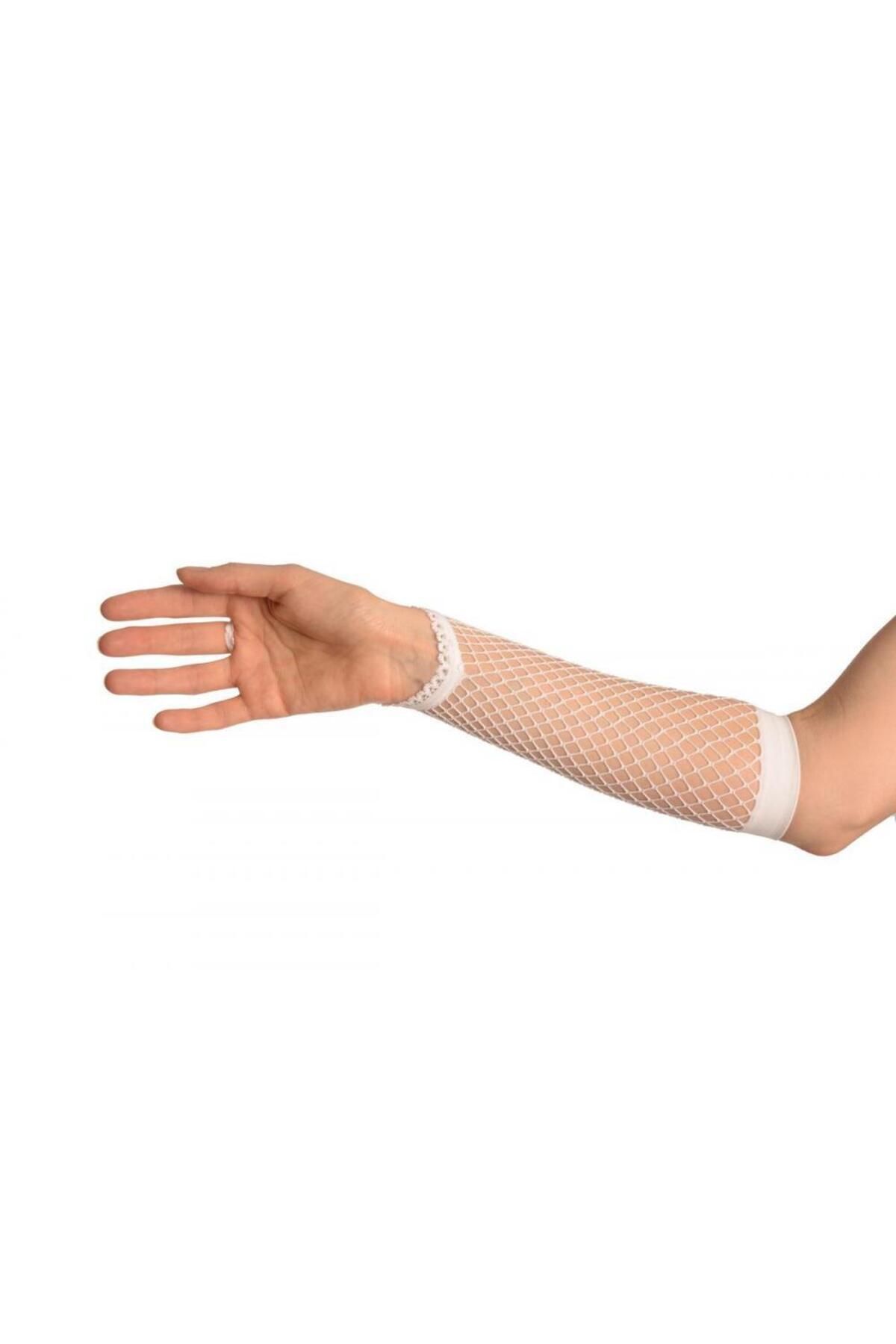 ÖYKÜ VE YİĞİT Beyaz Renk Parmak Arası File Örgü Eldiven 26 cm