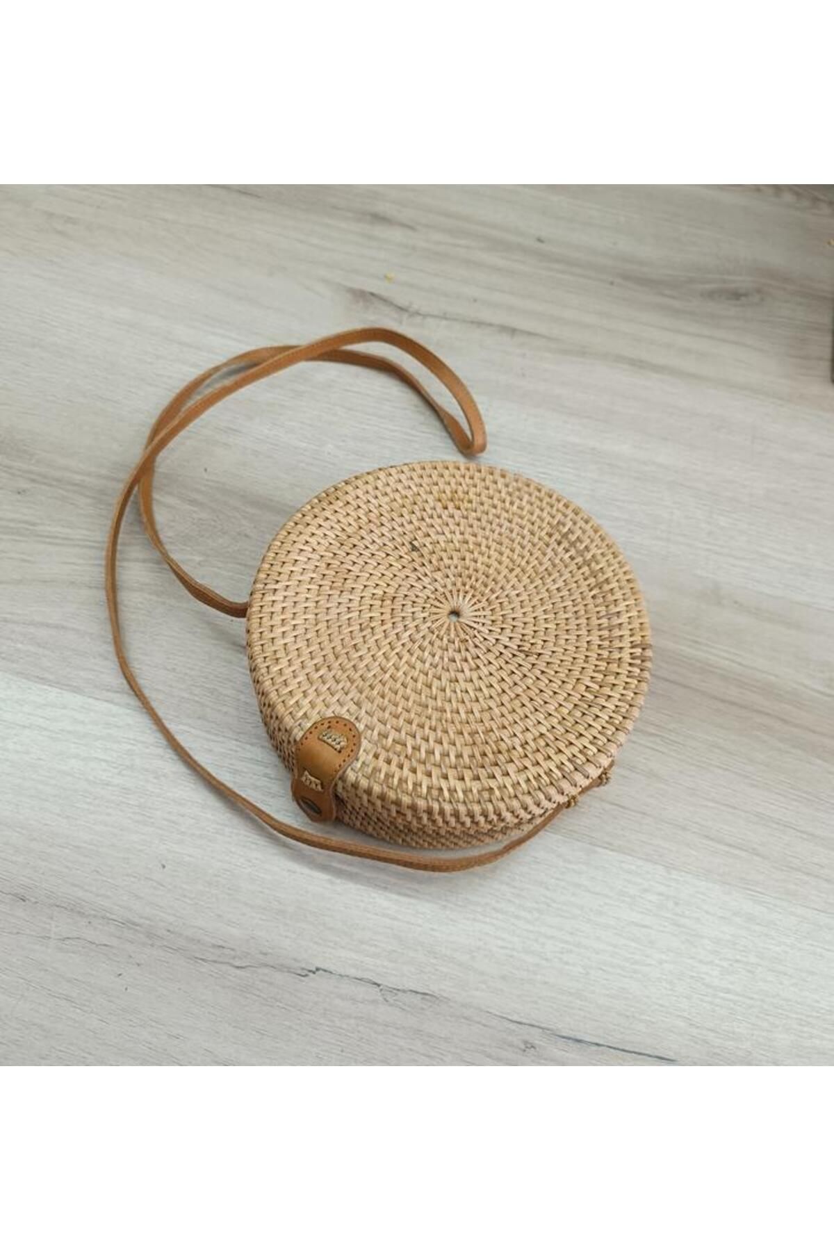 Hd Marketim Çanta Bambu Rattan El Yapımı Deri Askı Kadın Hasır Omuz Çantası