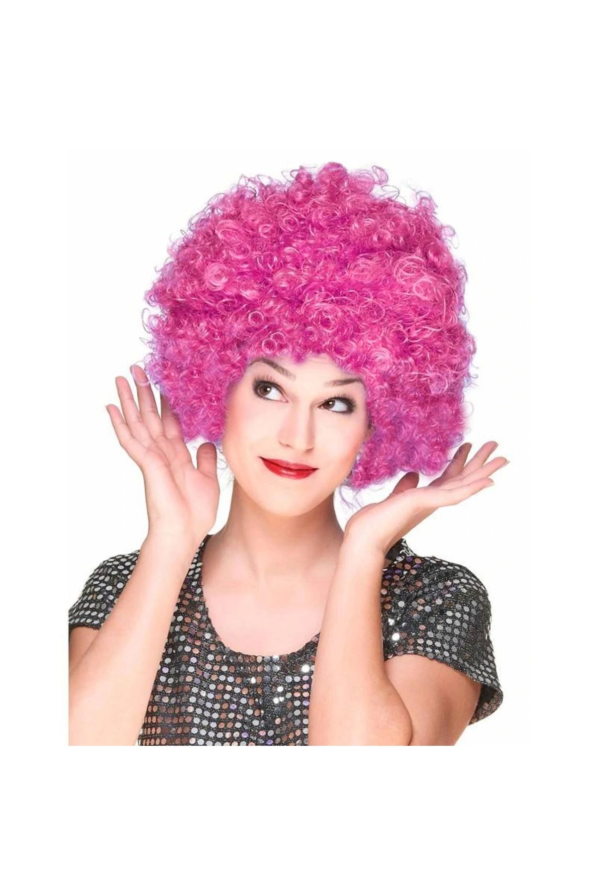 STOREMAX Fuşya Renk Kıvırcık Afro Bonus Peruk Saç Parti Peruğu (5047)
