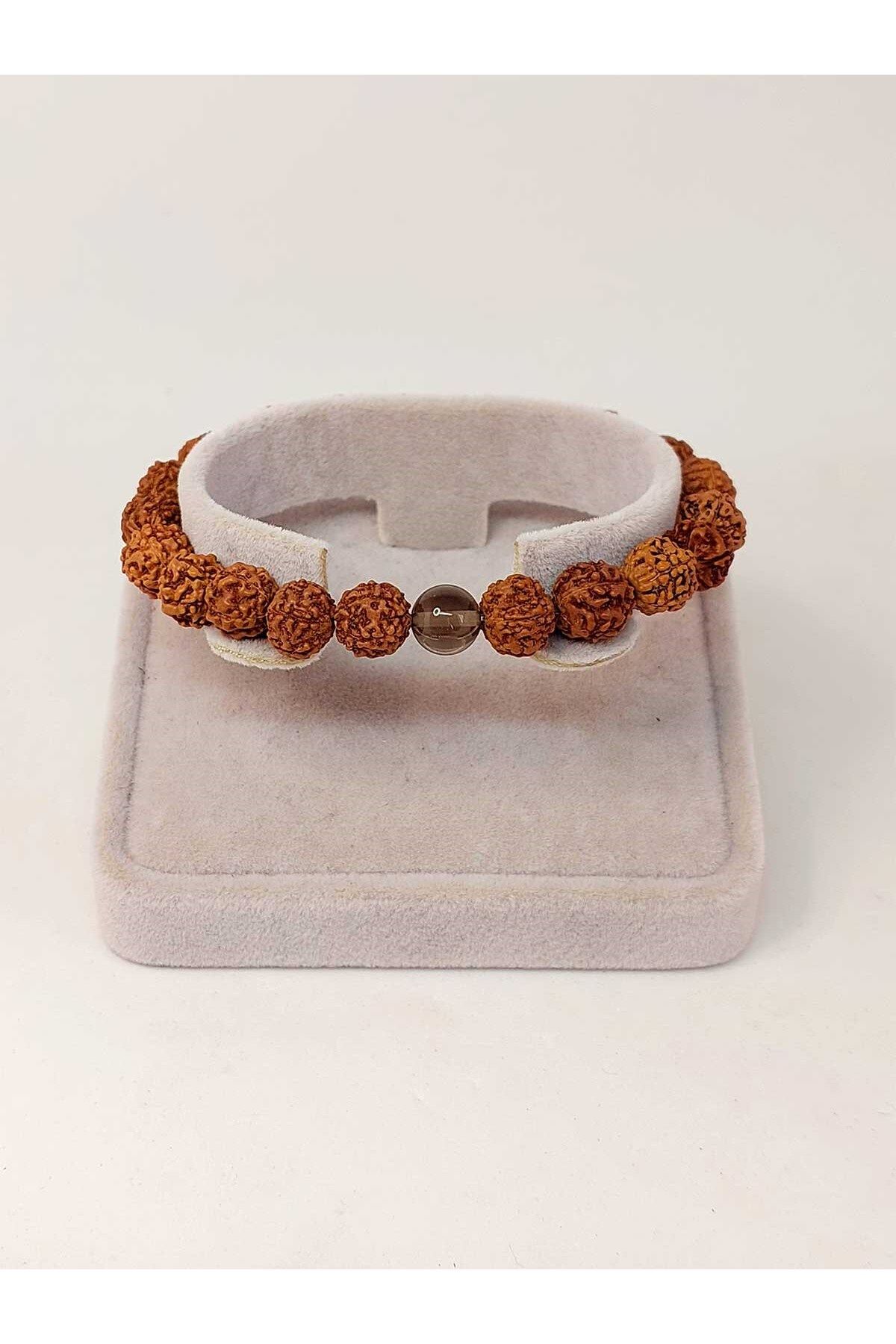 Yasamtohumu Dumanlı Kuvars Taşlı Rudraksha Tohum Unisex Bileklik 8mm (43195)